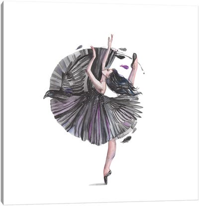Black Ballerina And Raven Canvas Art Print - Raven Art