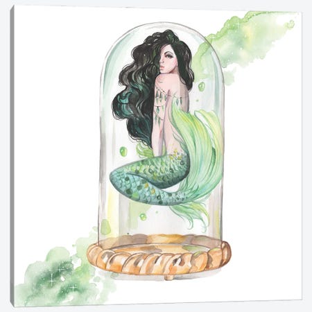 Green Mermaid Watercolor Canvas Print #YAN34} by Yana Anikina Art Print