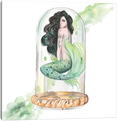 Green Mermaid Watercolor Canvas Art Print - Yana Anikina