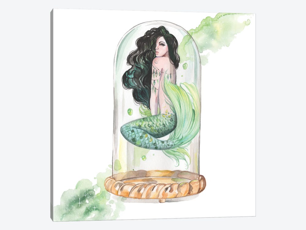 Green Mermaid Watercolor by Yana Anikina 1-piece Canvas Artwork