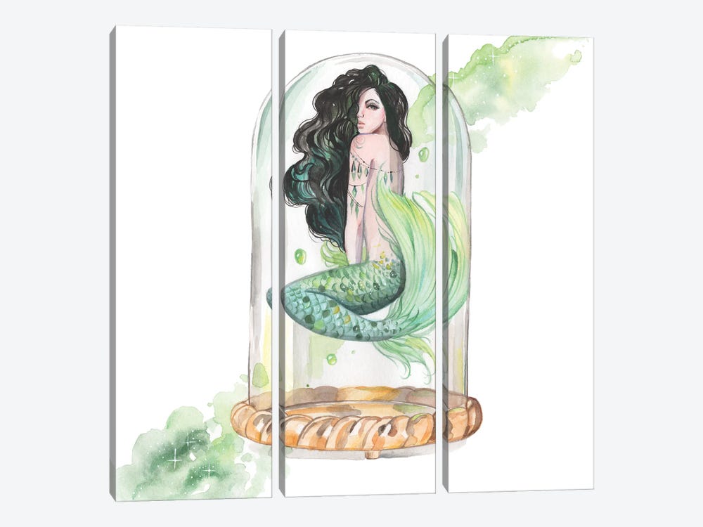 Green Mermaid Watercolor by Yana Anikina 3-piece Canvas Art