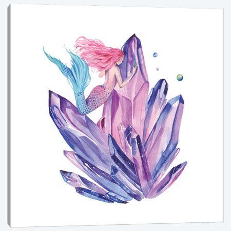 Pink Mermaid And Amethyst Crystals Canvas Print #YAN35} by Yana Anikina Canvas Print