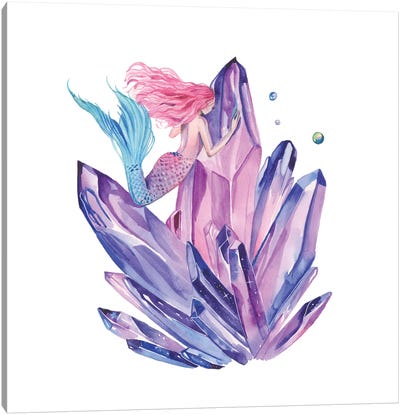 Pink Mermaid And Amethyst Crystals Canvas Art Print - Yana Anikina