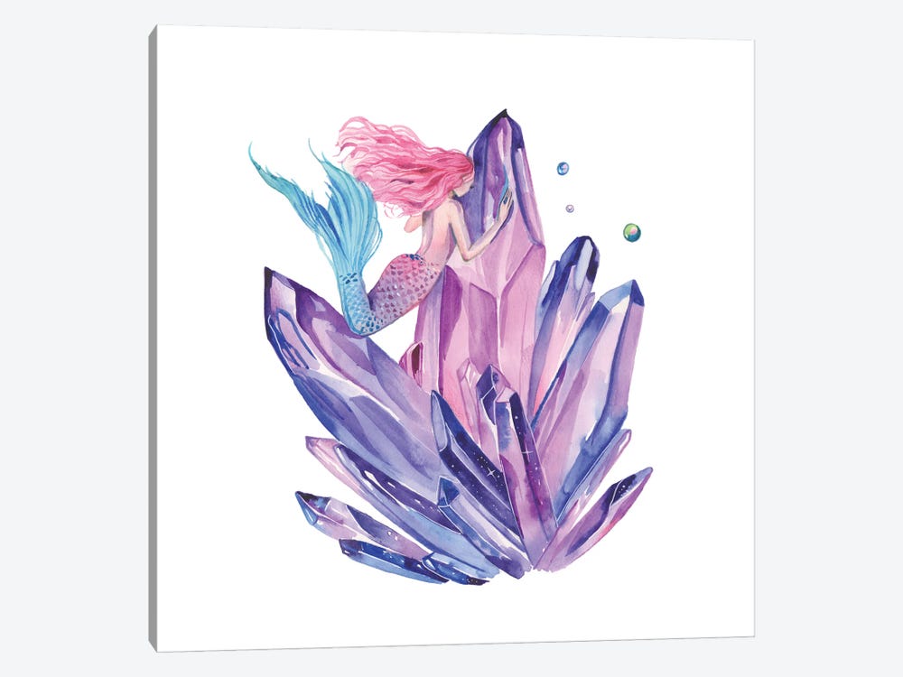 Pink Mermaid And Amethyst Crystals by Yana Anikina 1-piece Canvas Art Print