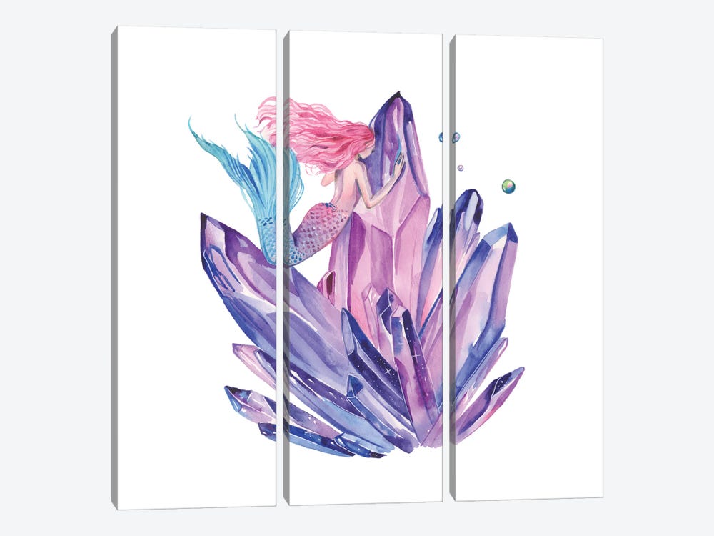 Pink Mermaid And Amethyst Crystals by Yana Anikina 3-piece Art Print