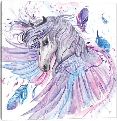 Pegasus-Unicorn With Wings Canvas Art Print - Friendly Mythical Creatures
