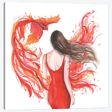 Woman And Phoenix Firebird Canvas Print #YAN37} by Yana Anikina Canvas Print