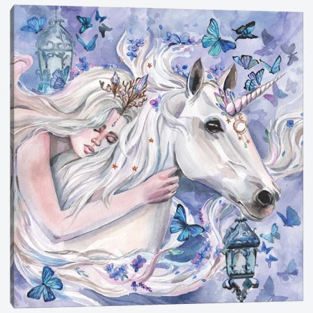 Princess And White Unicorn Canvas Print #YAN38} by Yana Anikina Canvas Wall Art