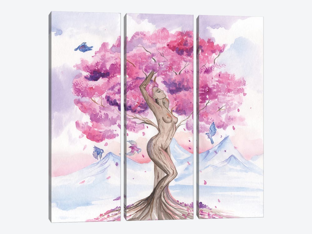 Goddess Of The Cherry Tree Or Mother Nature by Yana Anikina 3-piece Art Print