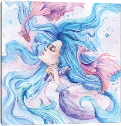 Woman-Ocean And Pisces Canvas Art Print - Zodiac Art