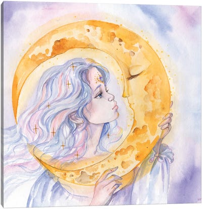 Moon Goddess And Moon Canvas Art Print - Yana Anikina