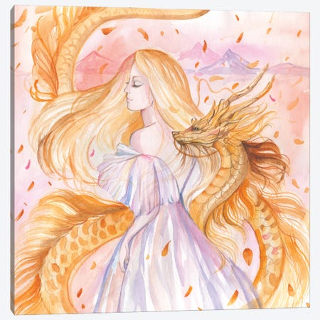 Woman And Golden Dragon Canvas Print #YAN43} by Yana Anikina Art Print