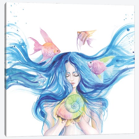 Zodiac Sign Aquarius With A Shell And Fish Canvas Print #YAN44} by Yana Anikina Canvas Art