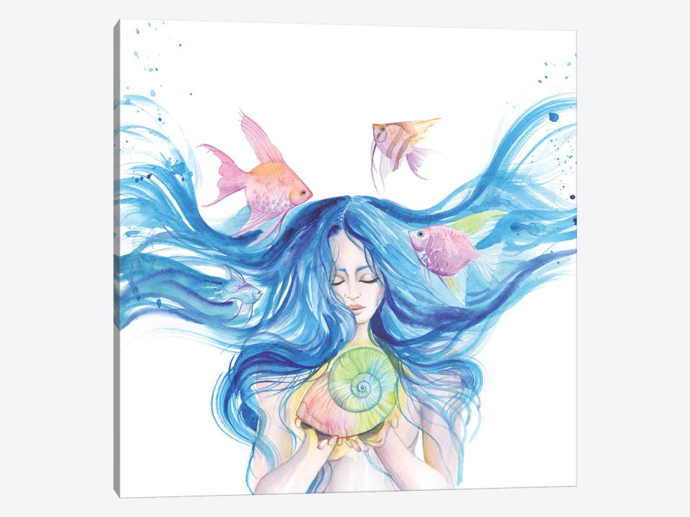 Zodiac Sign Aquarius With A Shell And Fish by Yana Anikina 1-piece Canvas Art Print