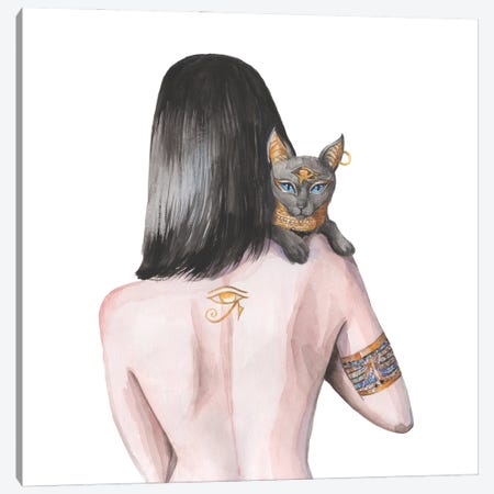 Egyptian Goddess Nefertiti And The Cat Bastet Canvas Print #YAN48} by Yana Anikina Canvas Print