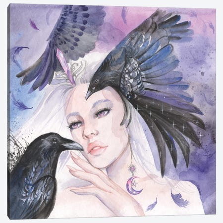 Night Goddess Nyx And Black Raven Canvas Print #YAN49} by Yana Anikina Canvas Art Print