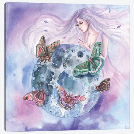 Moon Goddess Selena And Moths Canvas Print #YAN50} by Yana Anikina Canvas Wall Art