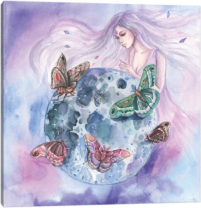 Moon Goddess Selena And Moths Canvas Art Print - Mythological Figures