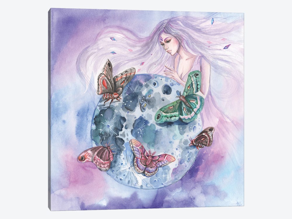 Moon Goddess Selena And Moths by Yana Anikina 1-piece Canvas Artwork