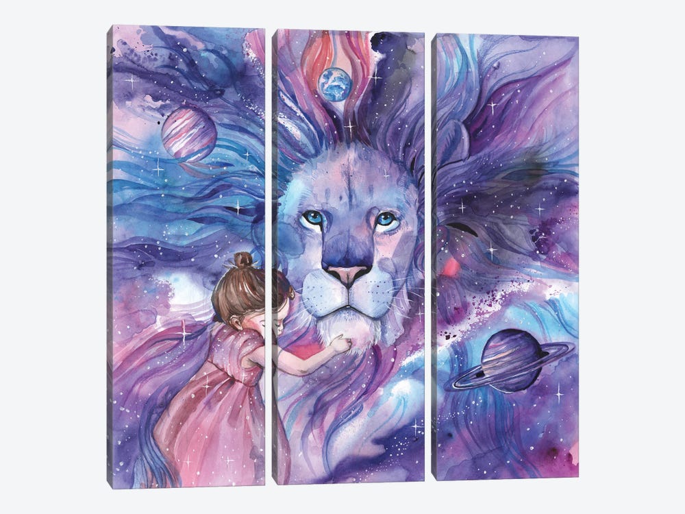 Space Lion And Girl by Yana Anikina 3-piece Canvas Art Print