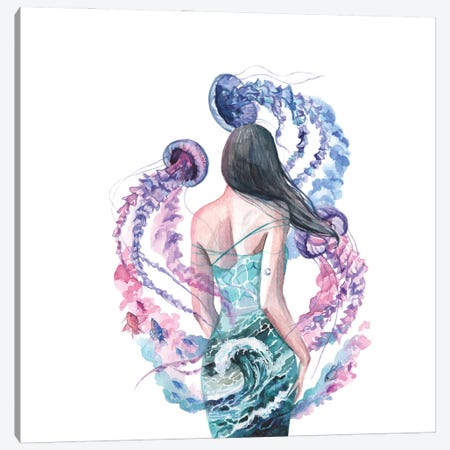 Woman, Sea And Jellyfish Canvas Print #YAN59} by Yana Anikina Canvas Art