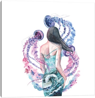Woman, Sea And Jellyfish Canvas Art Print - Jellyfish Art