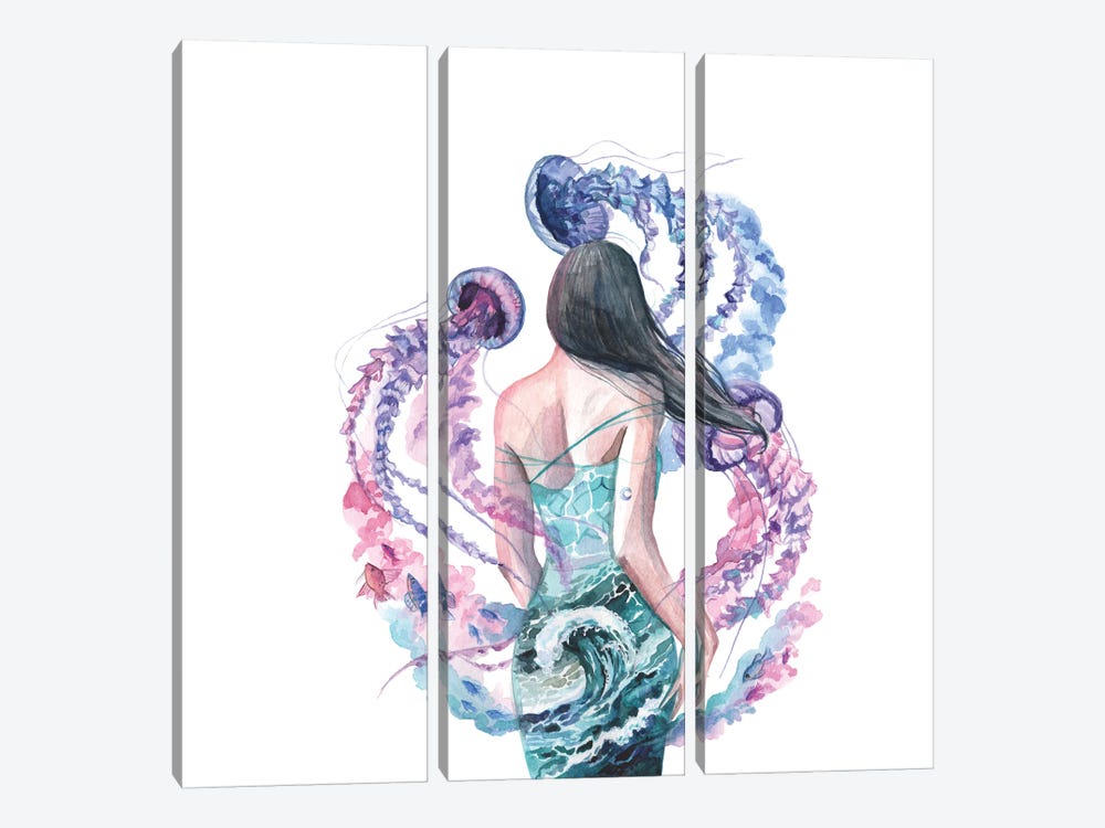 Woman, Sea And Jellyfish by Yana Anikina 3-piece Art Print
