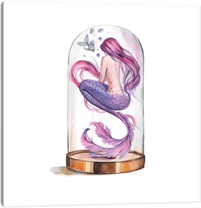 Pink And Purple Mermaid And Fish Canvas Art Print - Yana Anikina
