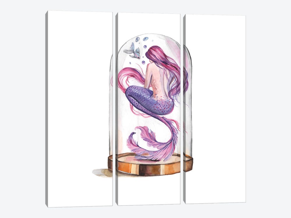 Pink And Purple Mermaid And Fish by Yana Anikina 3-piece Canvas Print