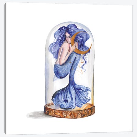 Blue Mermaid And Moon Canvas Print #YAN61} by Yana Anikina Canvas Print