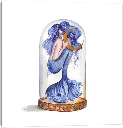 Blue Mermaid And Moon Canvas Art Print - Yana Anikina