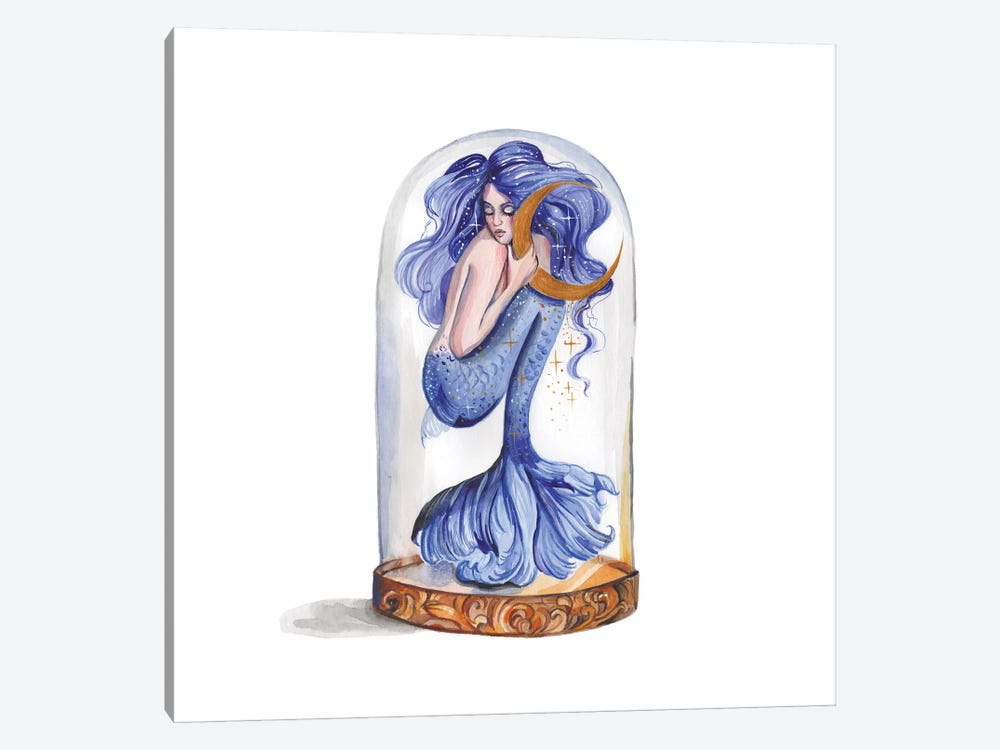 Blue Mermaid And Moon by Yana Anikina 1-piece Canvas Wall Art