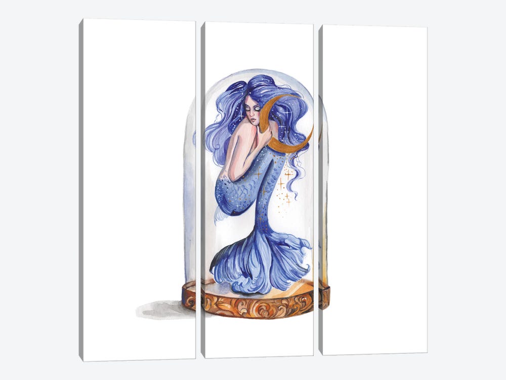 Blue Mermaid And Moon by Yana Anikina 3-piece Canvas Art