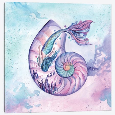 Mermaid And Shell Golden Section Canvas Print #YAN62} by Yana Anikina Art Print