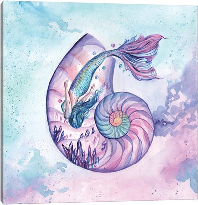 Mermaid And Shell Golden Section Canvas Art Print - Yana Anikina