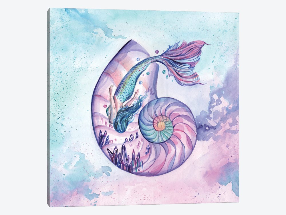 Mermaid And Shell Golden Section by Yana Anikina 1-piece Canvas Print