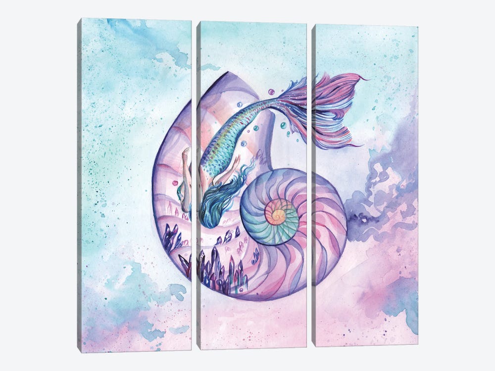 Mermaid And Shell Golden Section by Yana Anikina 3-piece Canvas Art Print