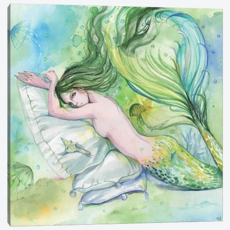Naked Green Mermaid Canvas Print #YAN64} by Yana Anikina Canvas Wall Art