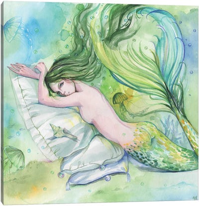 Naked Green Mermaid Canvas Art Print - Yana Anikina