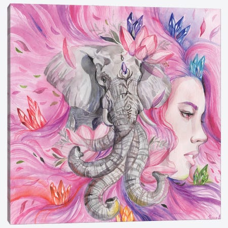 Woman Portrait, Elephant And Seven Chakras Canvas Print #YAN65} by Yana Anikina Canvas Artwork