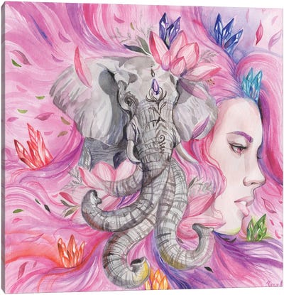 Woman Portrait, Elephant And Seven Chakras Canvas Art Print - Yana Anikina