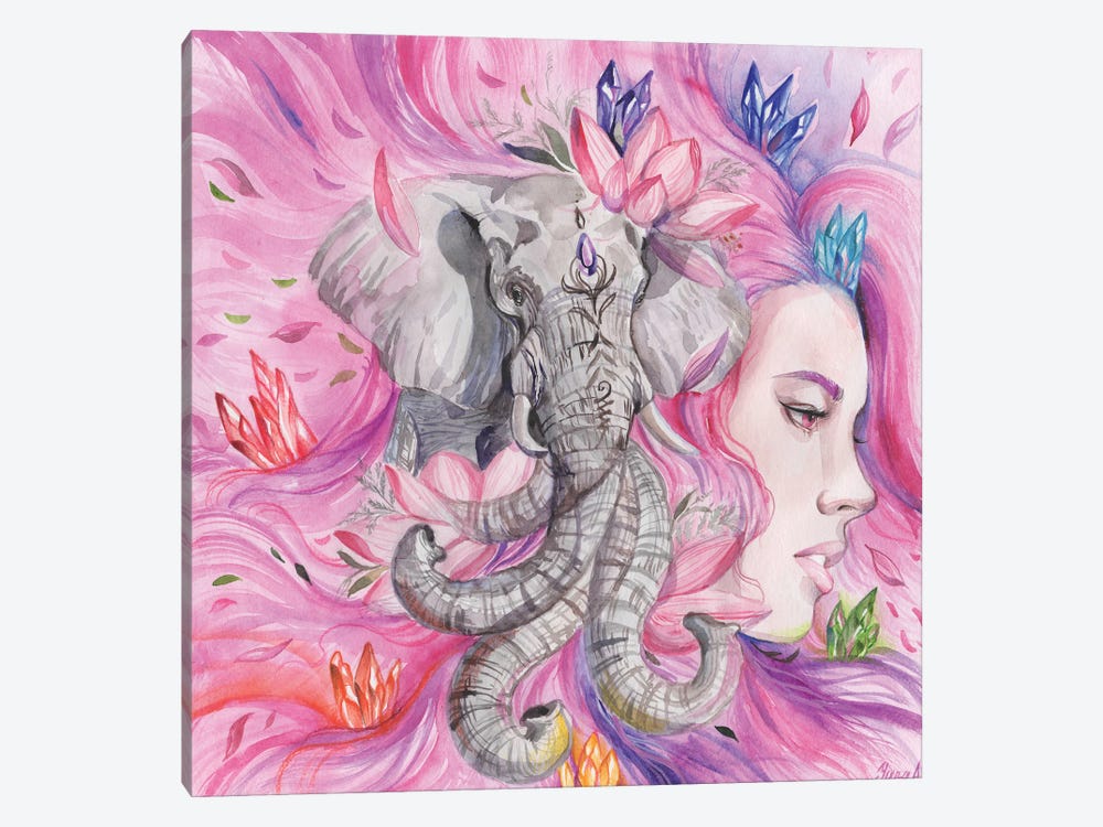 Woman Portrait, Elephant And Seven Chakras by Yana Anikina 1-piece Canvas Wall Art