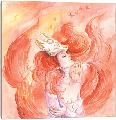 Woman Fox Kitsune Canvas Art Print - Yana Anikina