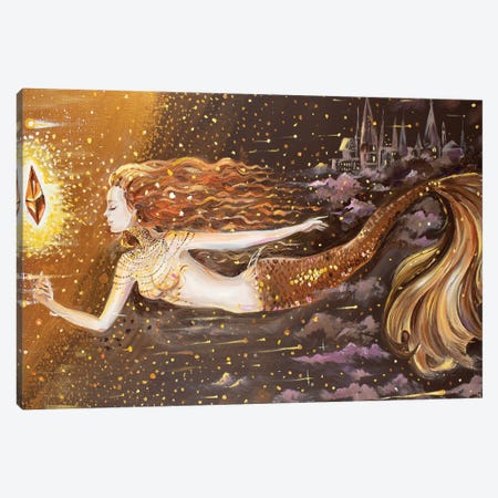 Golden Mermaid And Crystal Canvas Print #YAN71} by Yana Anikina Canvas Wall Art