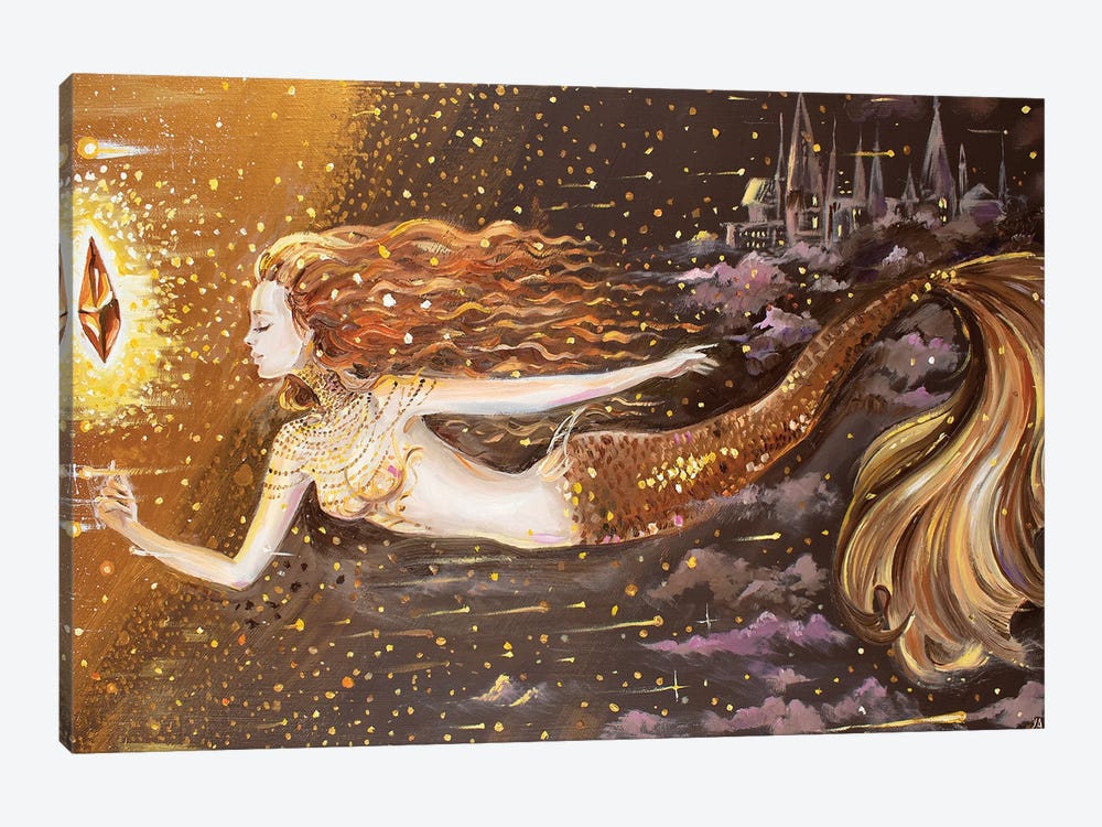 Golden Mermaid And Crystal by Yana Anikina 1-piece Canvas Art Print