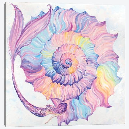 Mermaid And Rainbow Shell Canvas Print #YAN73} by Yana Anikina Canvas Artwork