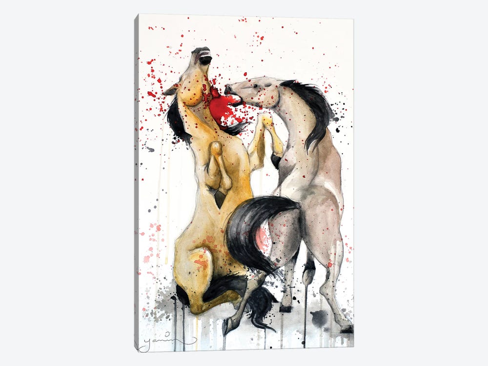 Horse Fight by Yanin Ruibal 1-piece Canvas Artwork