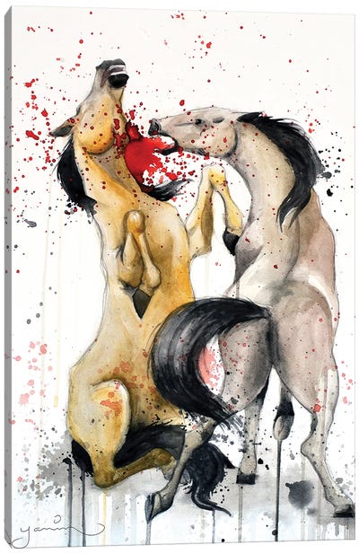 Horse Fight Canvas Art Print - Yanin Ruibal