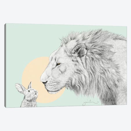 Lion And Bunny Canvas Print #YAR13} by Yanin Ruibal Canvas Artwork