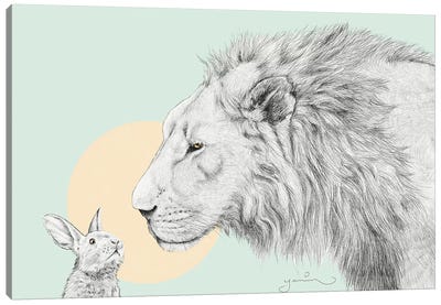 Lion And Bunny Canvas Art Print - Yanin Ruibal